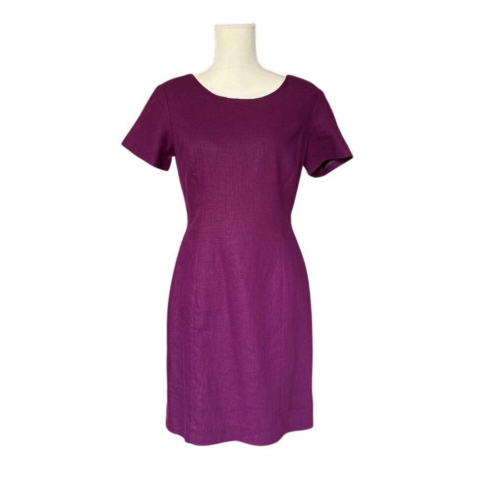 Adolfo Studio Women's Purple Sheath Dress 6P Linen Blend Knee Length Business